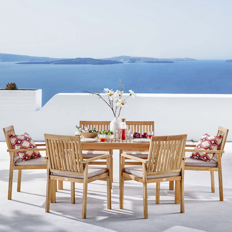 Rosecliff Heights Koa Outdoor Patio 7 Piece Teak Dining Set With
