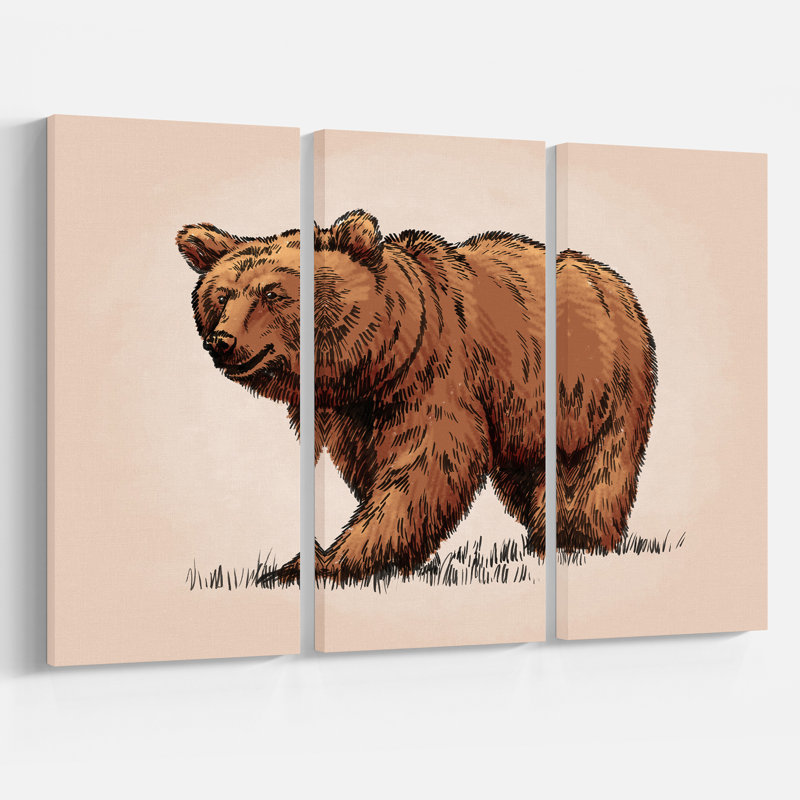 East Urban Home Color Engrave Isolated Grizzly Bear Oil Painting