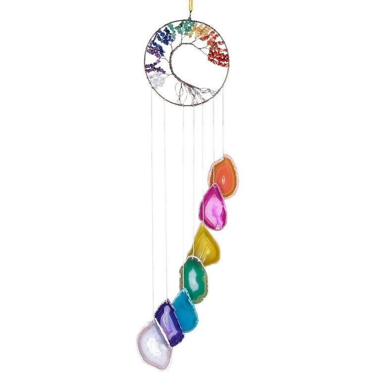 Healing Crystal Wind Chimes Decoration for Outdoor Indoor Yoga 7 Chakra Tree of Life Decorative Hanging Ornament for Home Office