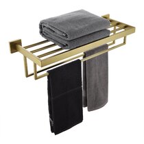 Gold Polished Brass Wall MountBathroom Towel Rail Holder Rack Bar Shelf sba841 