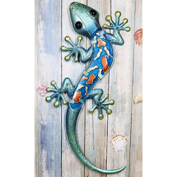 2 Pcs/Box Gecko Sculpted & Painted Metal Tropical Wall Decor 
