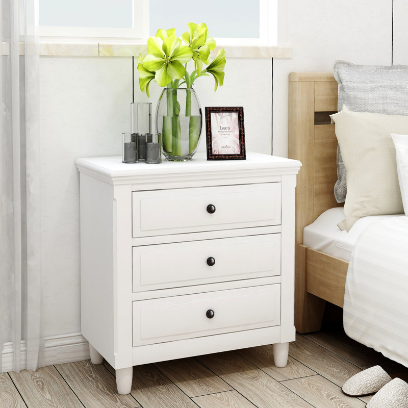 Red Barrel Studio Arreguin 3 Drawer Solid Wood Nightstand In White Wayfair