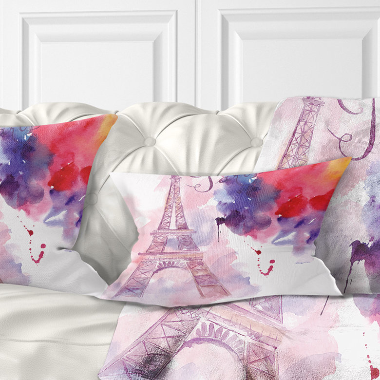 East Urban Home Watercolor Painting Paris Eiffel Tower In Cloud