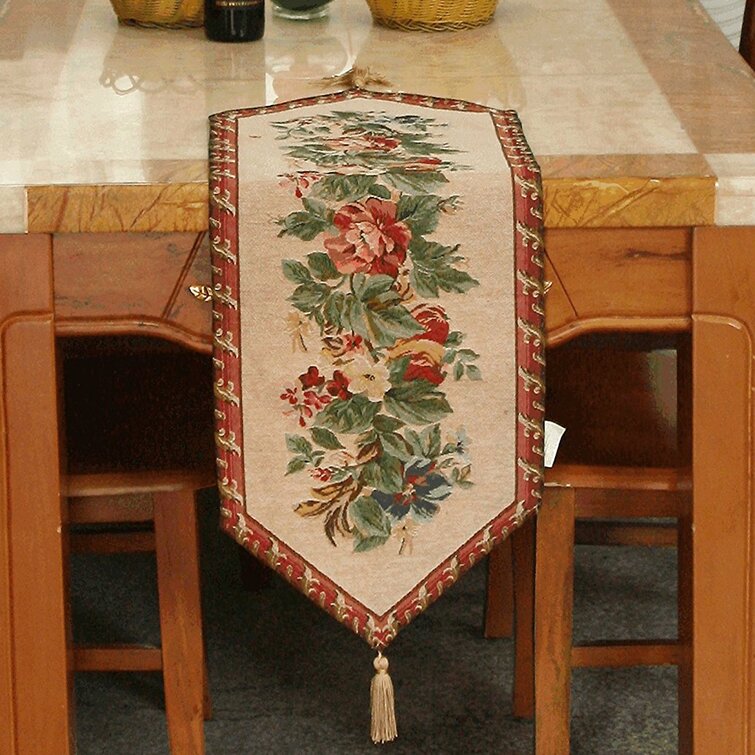 Vintage Coffee Decor Tapestry Table Runner Table Linen 70"x 13" Brown Blue Tan 