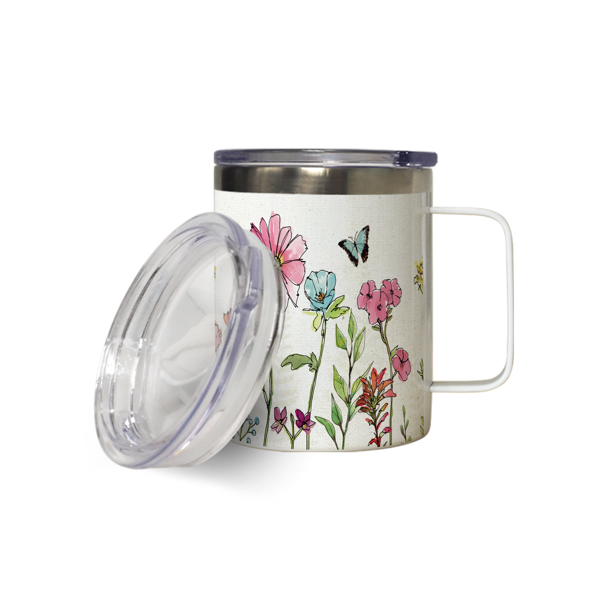 Details about   Floral in White Stainless Steel Travel Mug 