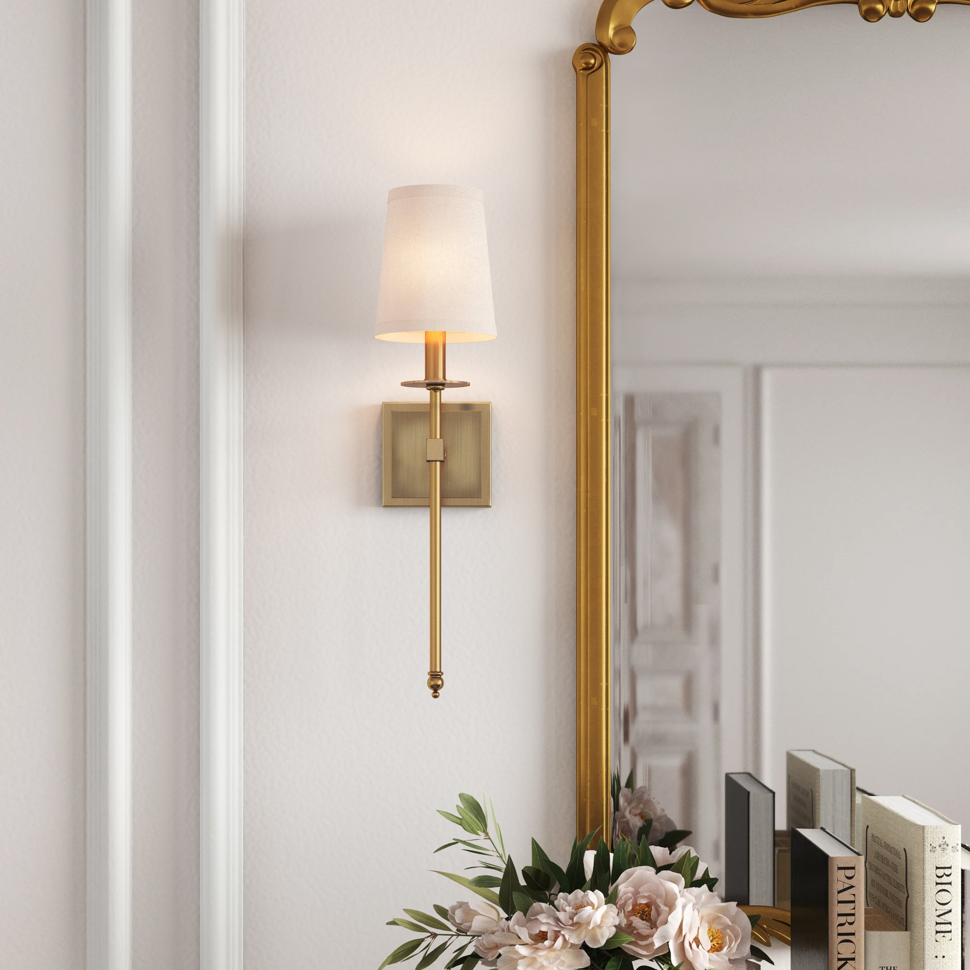 mirror with wall sconce