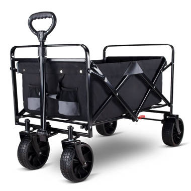 BEAU JARDIN Black Folding Push Wagon Cart Bundle Green Push Pull Wagon with Wide Wheels 