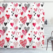 Polyester Shower Curtain Bathmat Rug Set Happy Valentine's Love Heart Glitter 