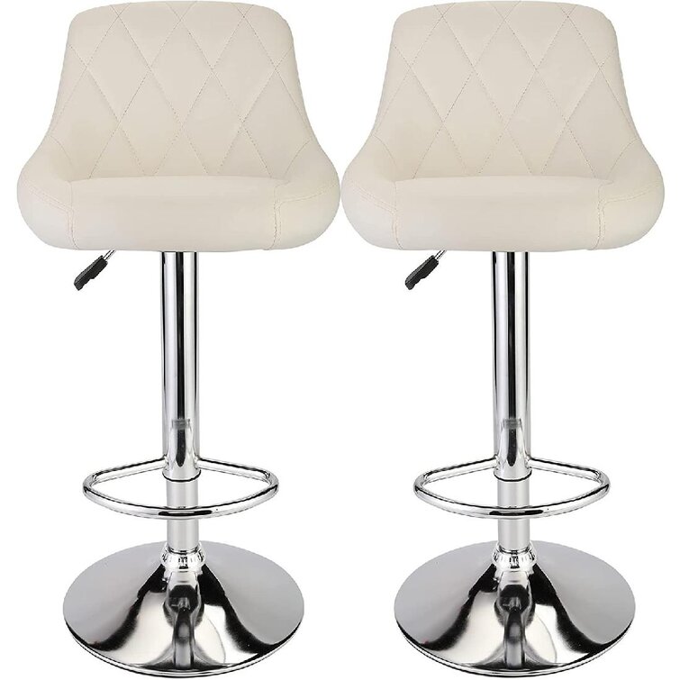 Set Of 2 Counter Height Bar Stools Pub Adjustable Swivel Leather Kitchen Dining 
