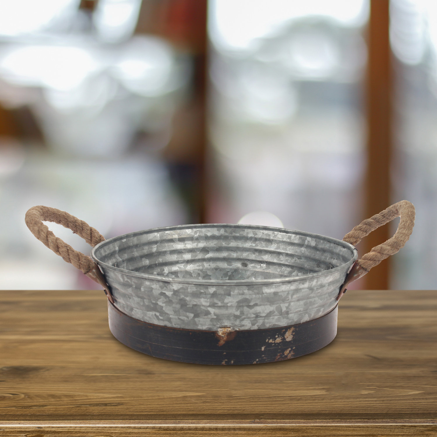 Gracie Oaks Donna Aged Galvanized Tray With Rust Metal Trim And Galvanized Tray With Rust Metal Trim