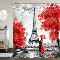 Creative Eiffel Tower Shower Curtain Red High Heels and Paris France City 