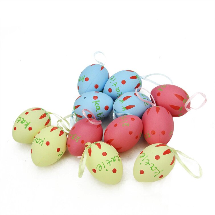12 EASTER SEQUINS PASTEL EGGS HANGING TREE ORNAMENTS WREATH DECOR 2.25" 