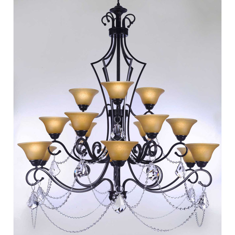 Astoria Grand Alvan 15 Light Shaded Tiered Chandelier With Crystal Accents Wayfair Ca