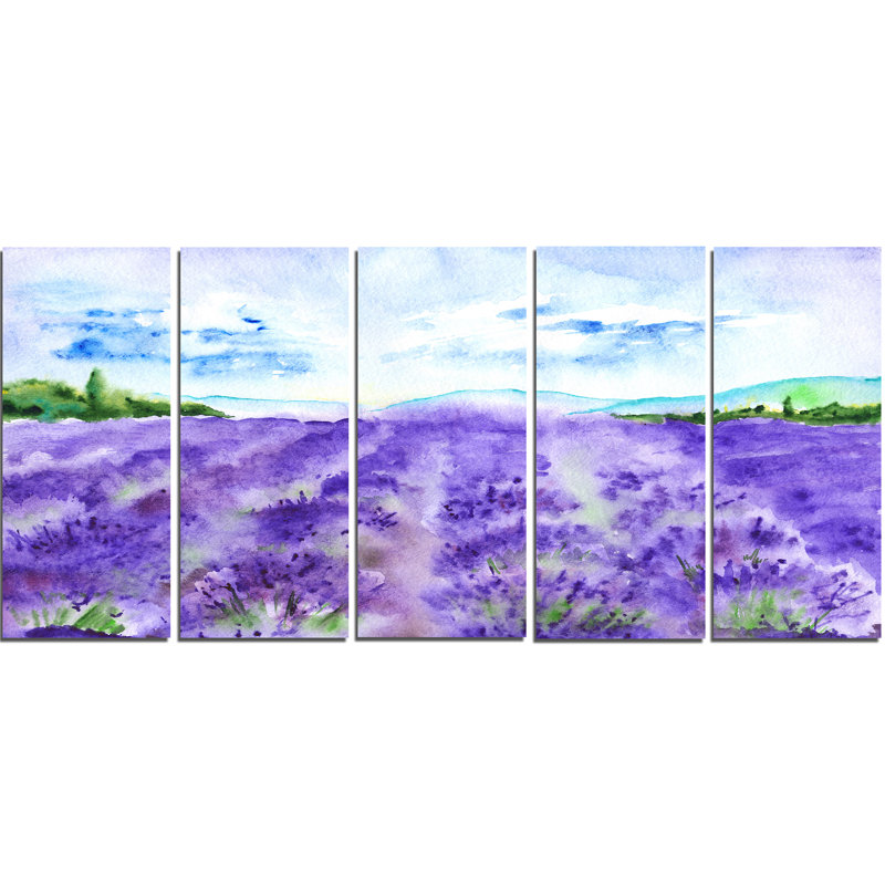 Designart Lavender Fields Watercolor Oil Painting Print Multi