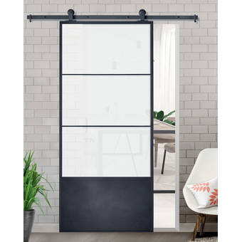 Colonial Elegance Paneled Metal Glass Barn Door With Installation Hardware Kit Reviews Wayfair