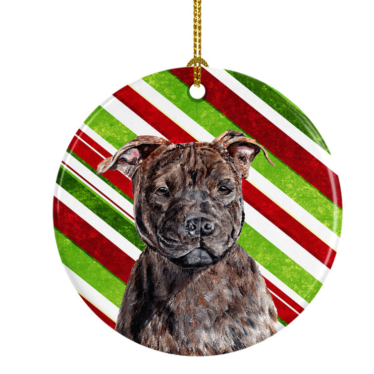 Holiday Pet White Bull Terrier Reindeer Dog Porcelain Christmas Ornament