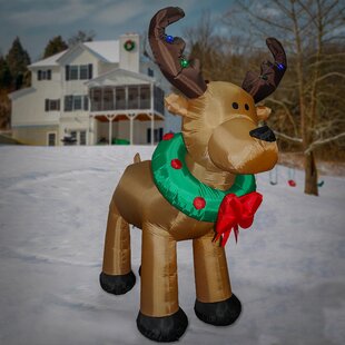 9 Ft GIANT SITTING REINDEER WITH FLUFFY FUR Airblown Lighted Yard Inflatable 