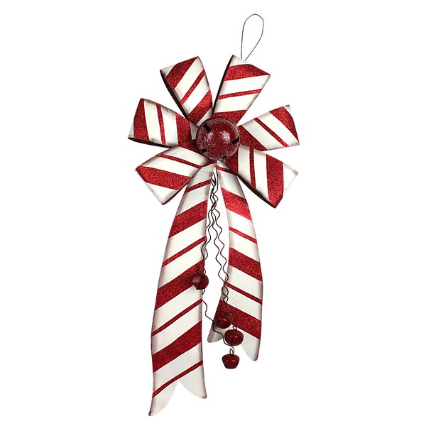 Metal Christmas Holiday Red Bows with Bell Door Hanging Holiday Decoration 