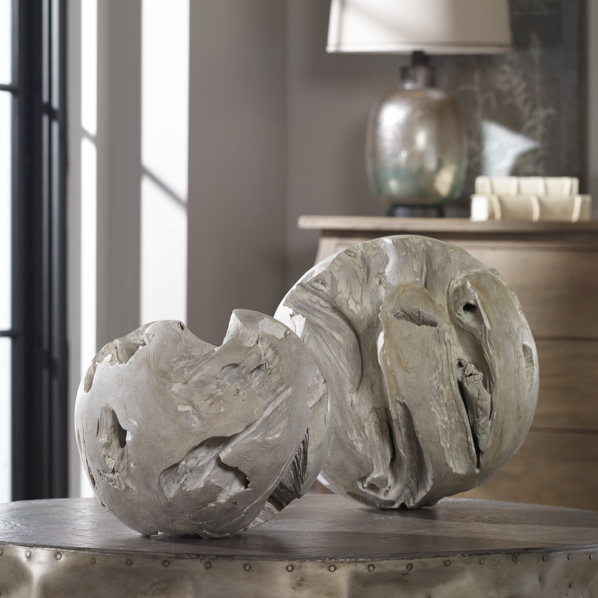 Loon Peak 2 Piece Gray Teak Sculpture Set Wayfair