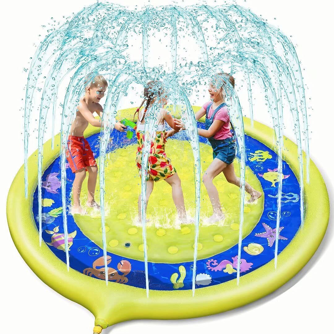 Splash Play Mat 68in-Diameter Perfect Inflatable Outdoor Sprinkler Pad Summer Fun Backyard Play for Infants Toddlers and Kids