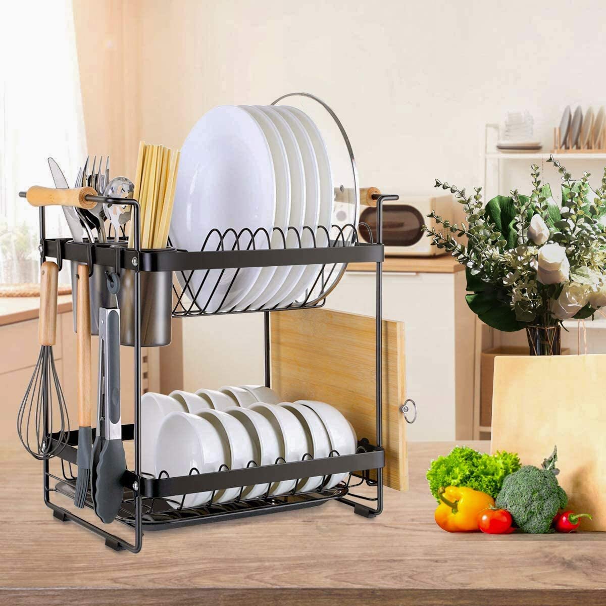 3-Tier Dish Drying Rack Stainless Steel Drainer Kitchen Storage Space Saver Home
