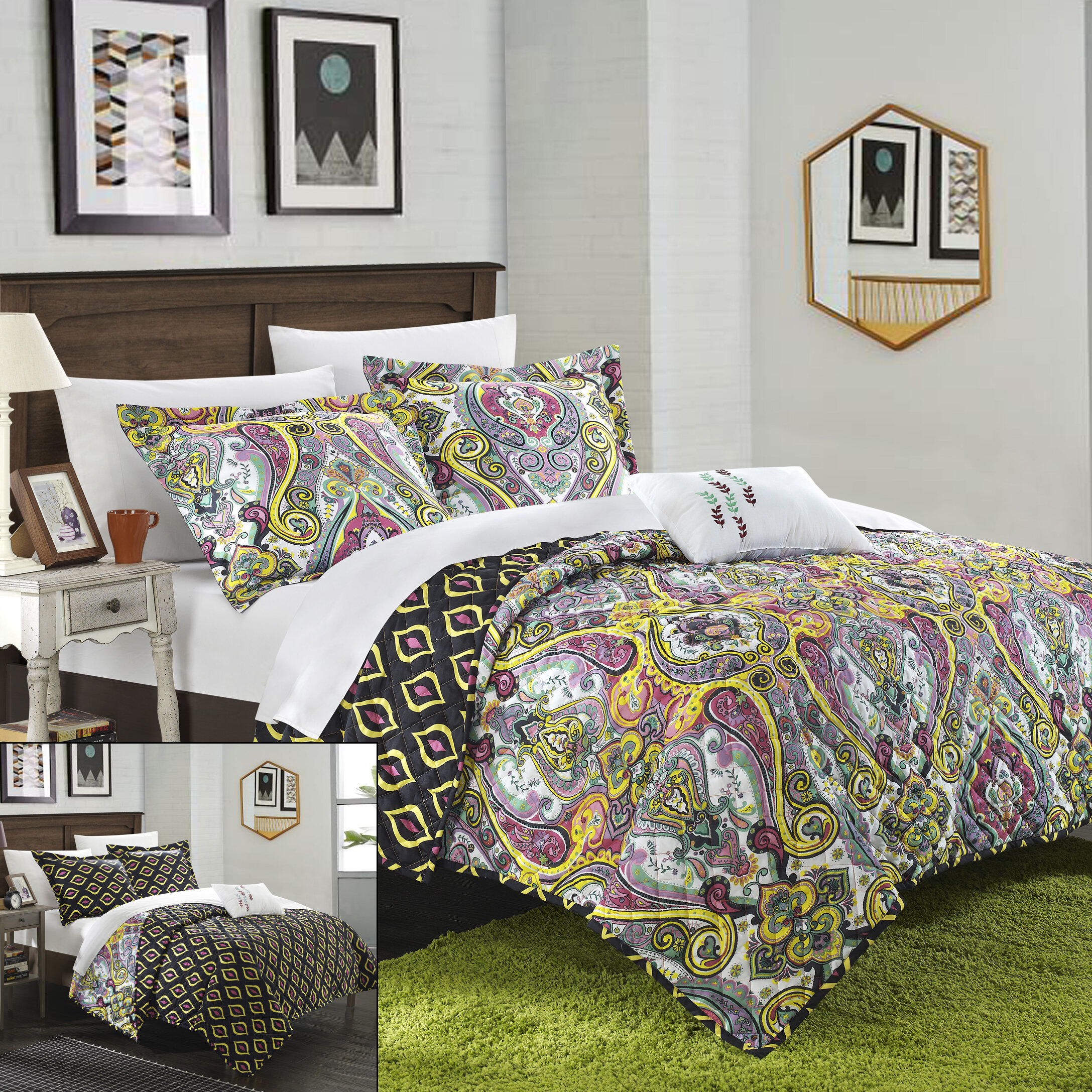 Chic Home Paisley Global Inspired Vedara Reversible Quilt Set
