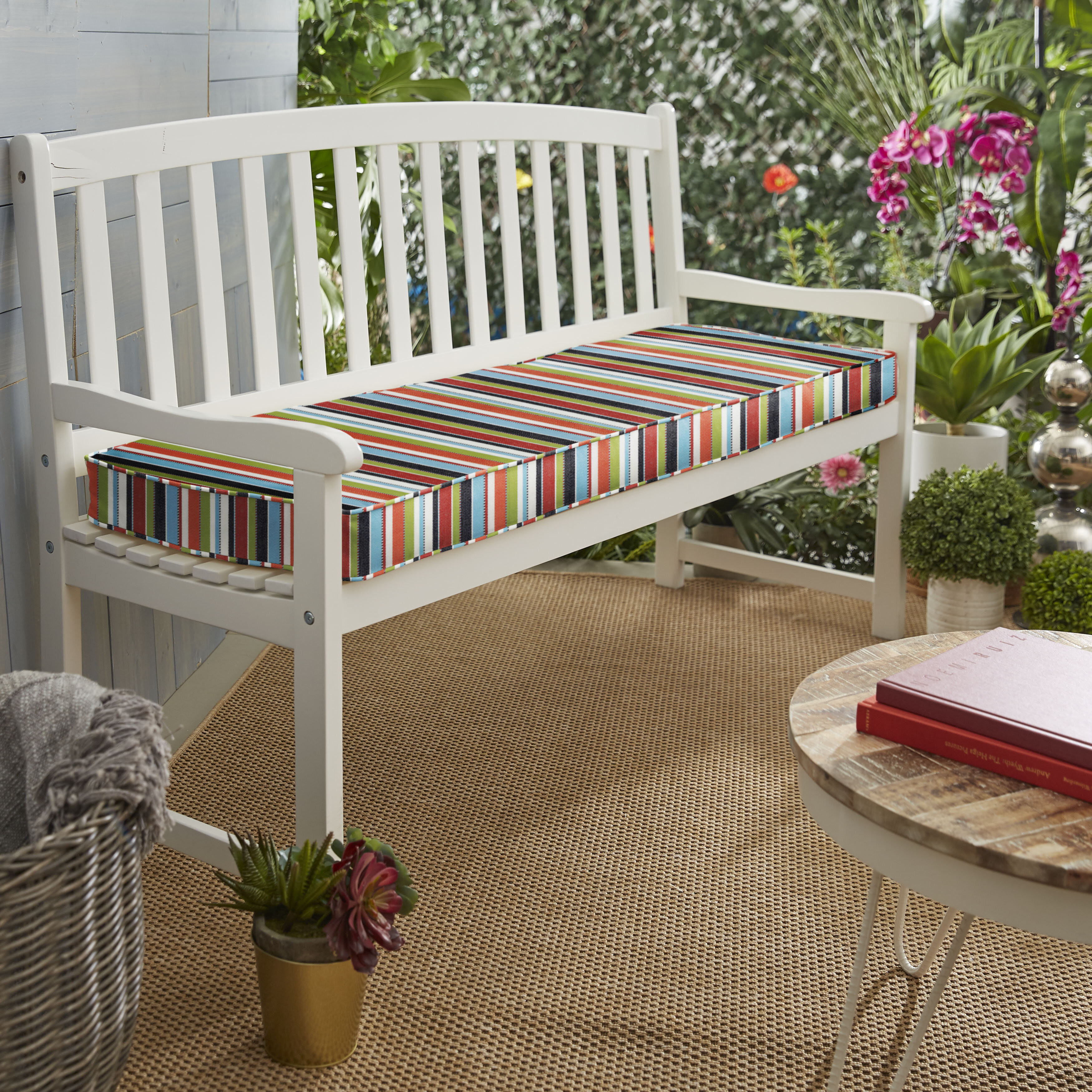 striped garden bench cushions