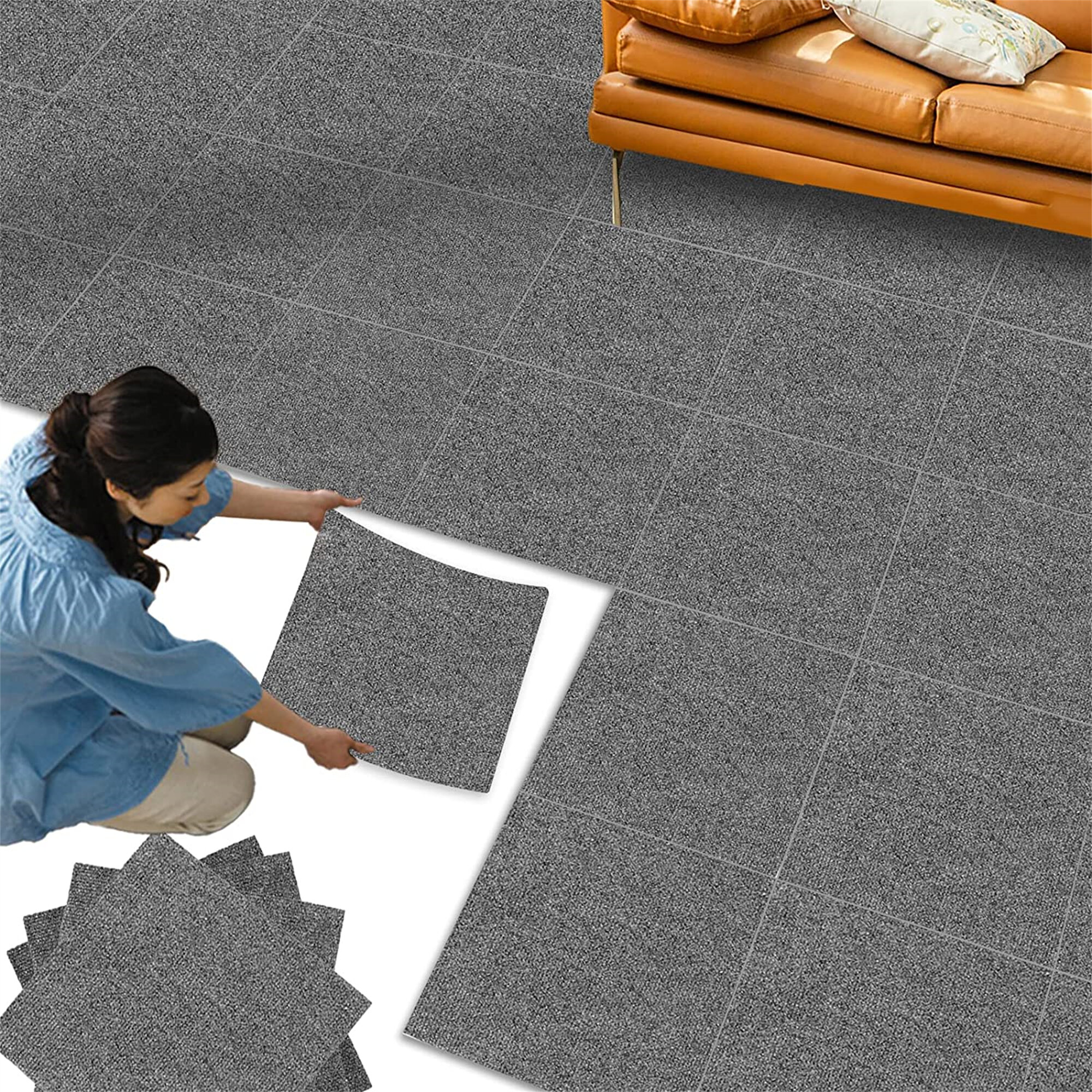 Carpet Floor Tiles Self Adhesive Peel N Stick Flooring Tile Planks Rug Mat 12 sq