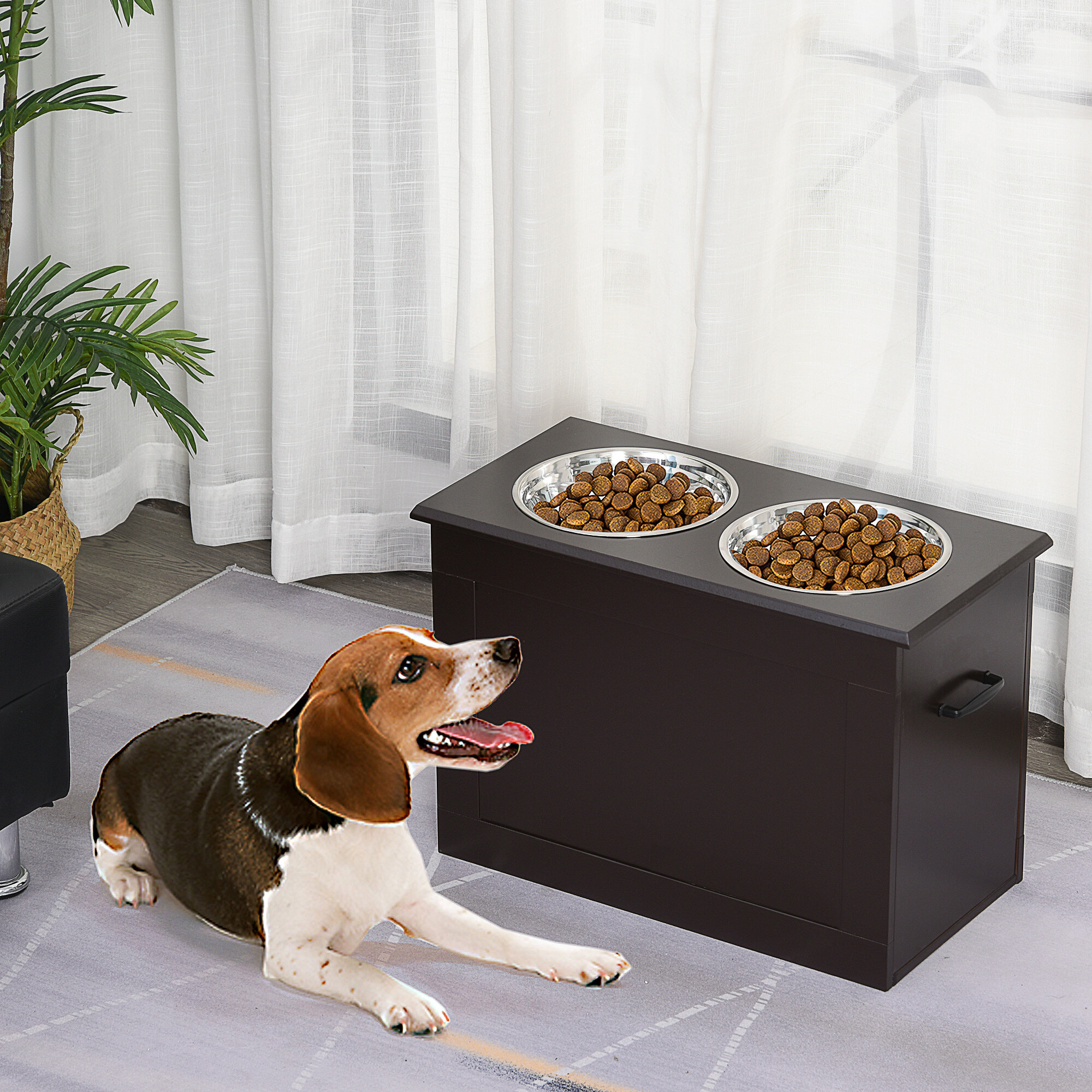 large dog feeder with storage