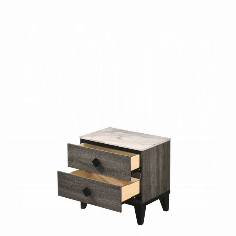 Loon Peak Mcgowen 2 Drawer Nightstand In Faux Marble Rustic Grey Oak Wayfair Ca