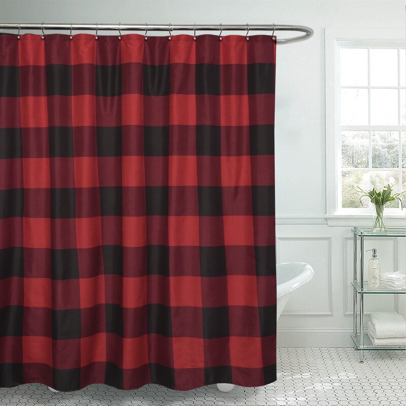 buffalo check shower curtain gray and white
