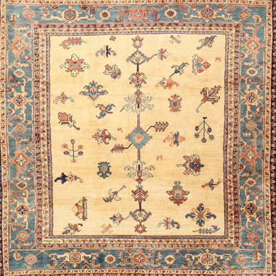Floral Wool Beige/Red Area Rug Bungalow Rose Rug Size: Square 6'