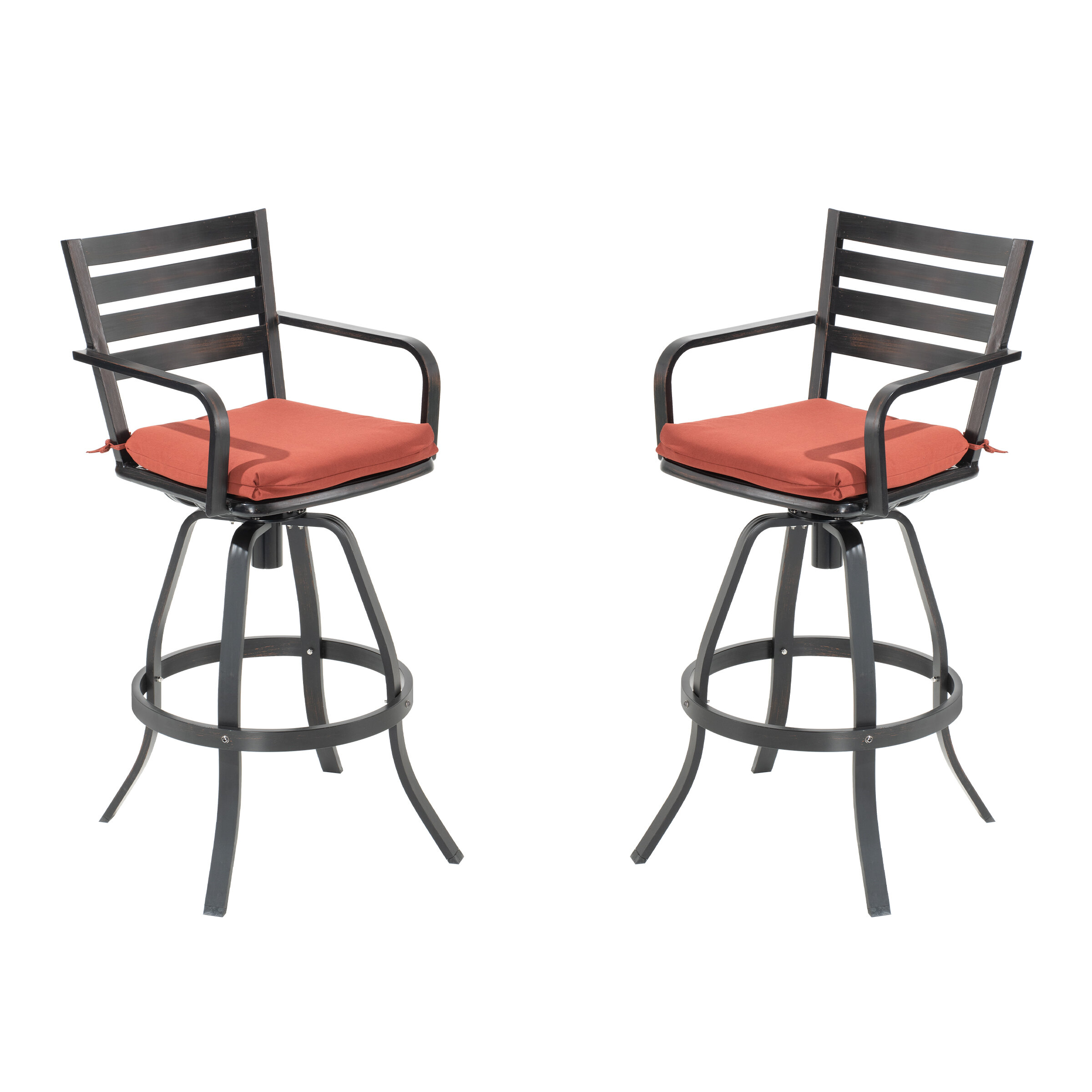 Red Barrel Studio 2pcs Patio Bar Stools Set Outdoor Cast Aluminum Counter Height Swivel Stools With Sunbrella Seat Cushion All Weather Furniture Dining Chair Red Wayfair