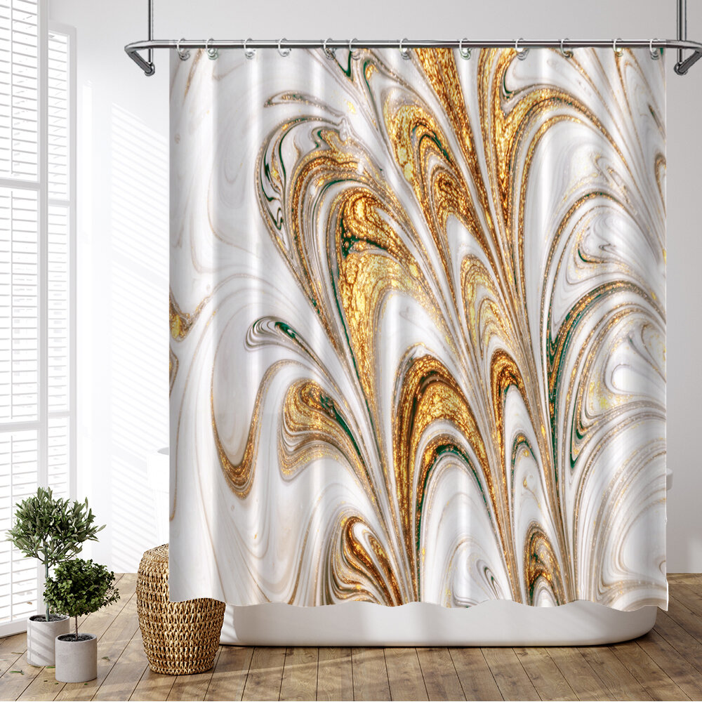 71" Fabric Waterproof Bathroom Bath Shower Curtain Printed Decor W/ 12 Hooks Set 