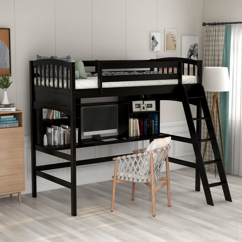 Harriet Bee Harrami Twin Loft Bed with Desk and Bookcase ...
