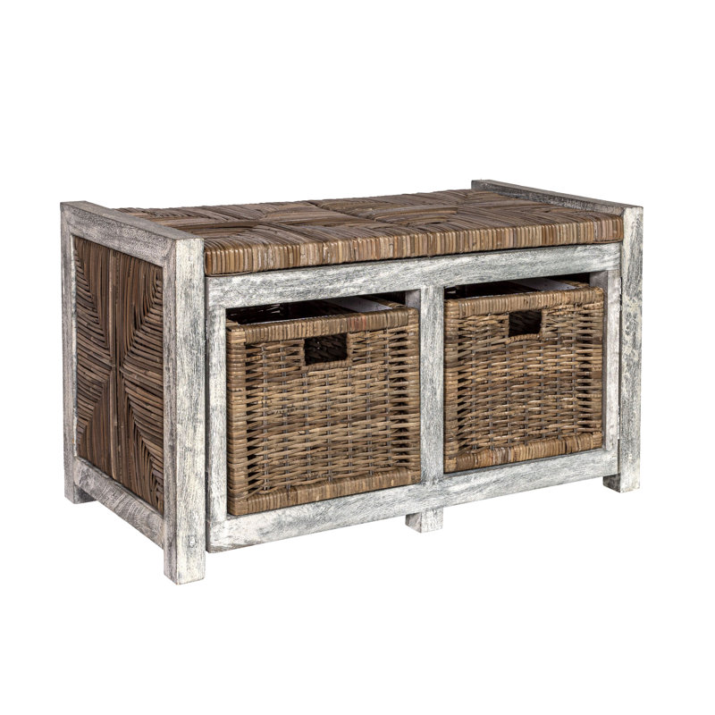 Highland Dunes Rustic 30 2 Drawer Wicker Storage Bench Gray Wayfair