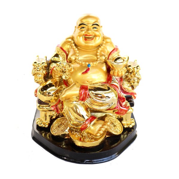 Feng Shui Decor Laughing Buddha Statue Resin Golden Carrying Money Bag Buddha 