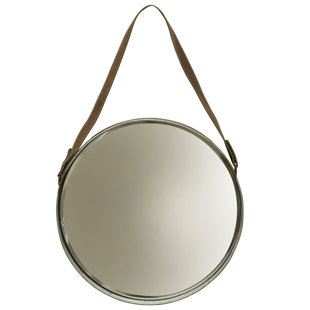 Round Mirror Leather Strap Wayfair Fairburn Leather Belted Farmhouse Round Wall Accent Mirror