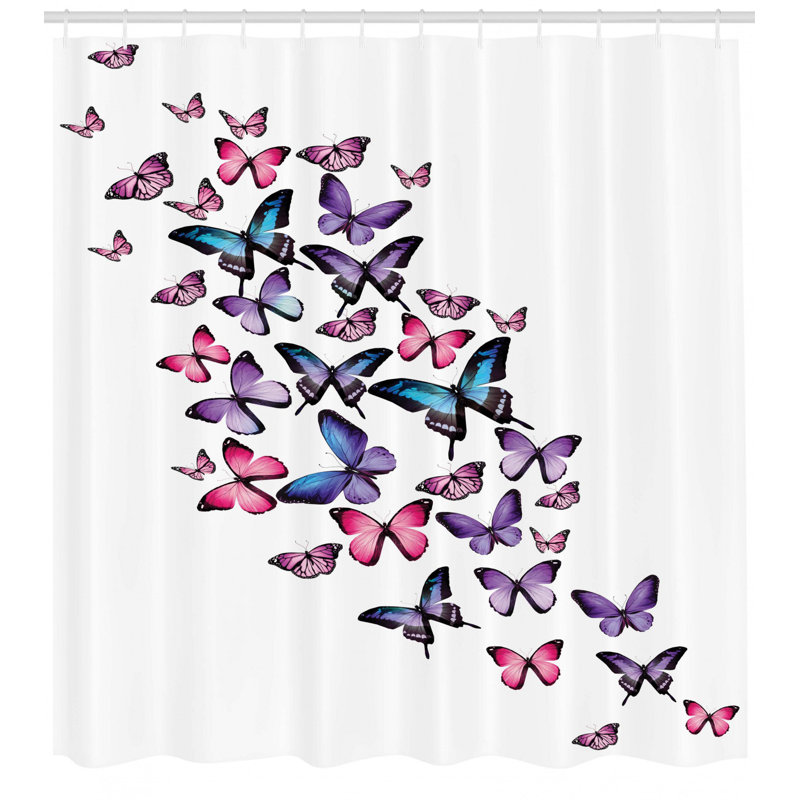 East Urban Home Butterflies Shower Curtain Set Hooks Wayfair
