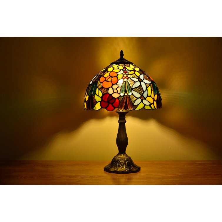 Bloomsbury Market Tiffany Style Bedside Lamp Stained Glass Lamp Country Table Lamp Base 18 Tall Red Rose Shade Reading Desk Light For Bedroom Living Room Wayfair