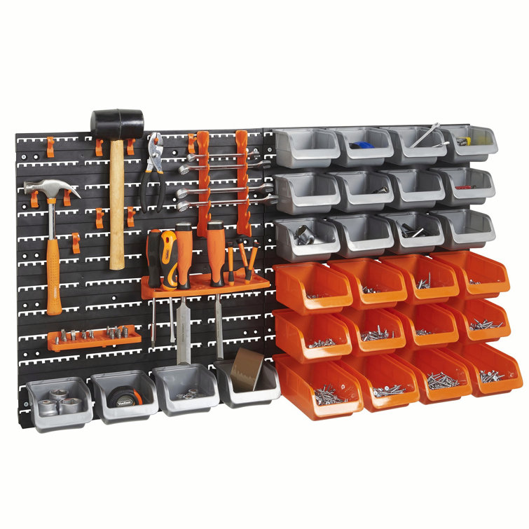 Platform Vesta 44 Piece Wall Mounted Pegboard Hook Storage Bins And Panel Set Diy Garage Storage Wall Mount System With Rack And Bin Accessories Tool Parts And Craft Organizer Wayfair