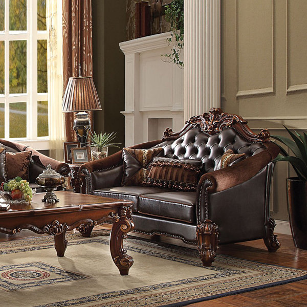 Astoria Grand Dark Brown Faux Leather Loveseat With 3 Pillows Wayfair