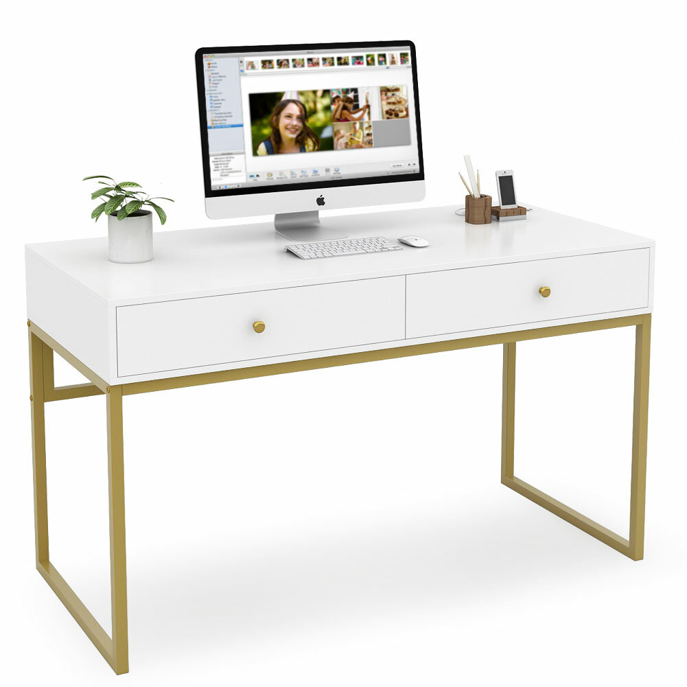 Everly Quinn Computer Desk Modern Simple Office Desk Study Table Writing Desk With 2 Storage Drawers Makeup Vanity Console Table Small Computer Desk Wayfair Ca