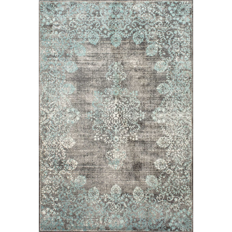 David Turquoise Blue Gray Cream Area Rug