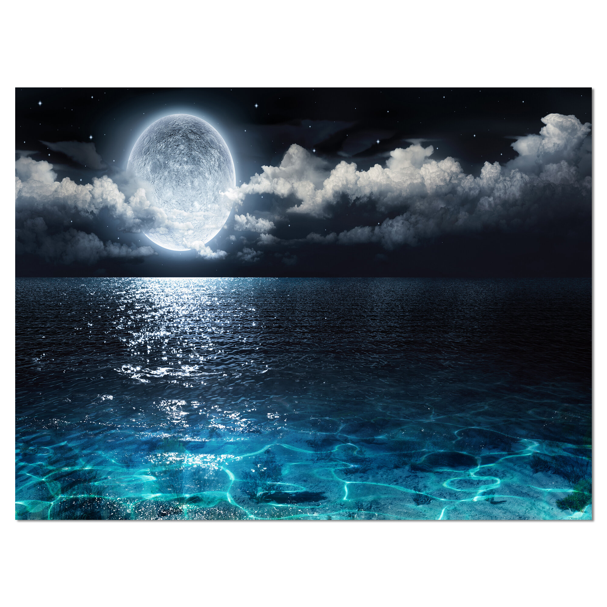 Latitude Run Romantic Full Moon Over Sea Graphic Art Reviews Wayfair Ca