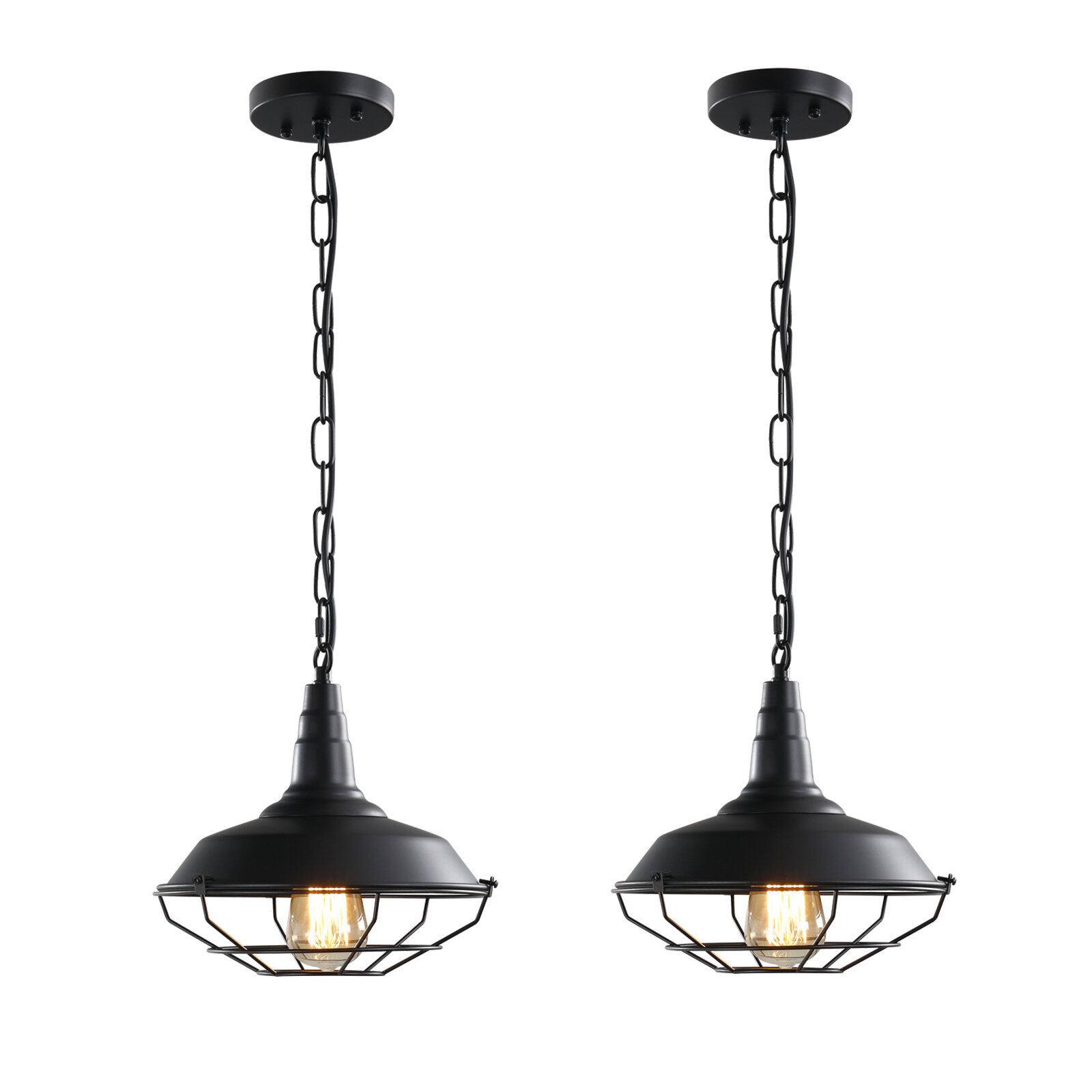 Set of 2 Industrial Vintage Style Top Black Light Cage for Pendant Light Lamps 