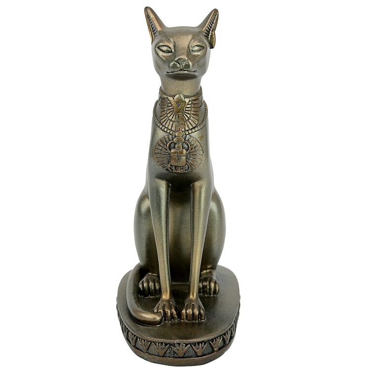 Set of Two Polyresin 12.5 cm Design Toscano Altar of The Cat Goddess Bastet Egyptian Candle Holders Faux Bronze