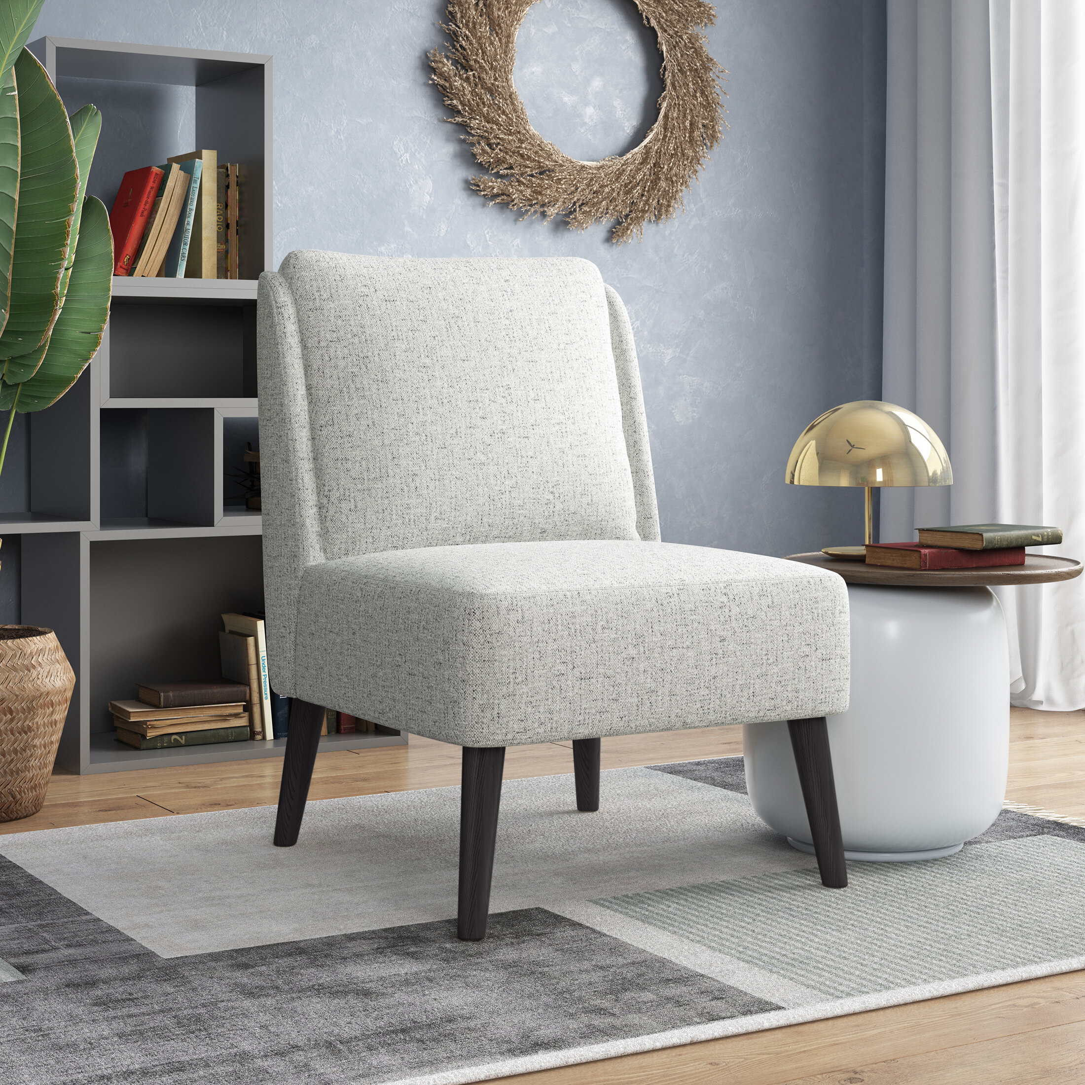 Corner Side Chair Living Room Furniture Grey Modern Fabric Armless Accent Chair Decorative Slipper Chair Vanity Chair for Bedroom Desk 1, Grey