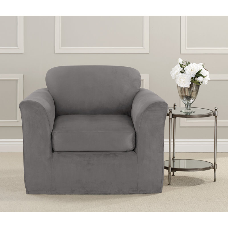 SURE FIT Ultimate Heavyweight Stretch Suede Individual Cushion Loveseat Slipcover Slate Gray