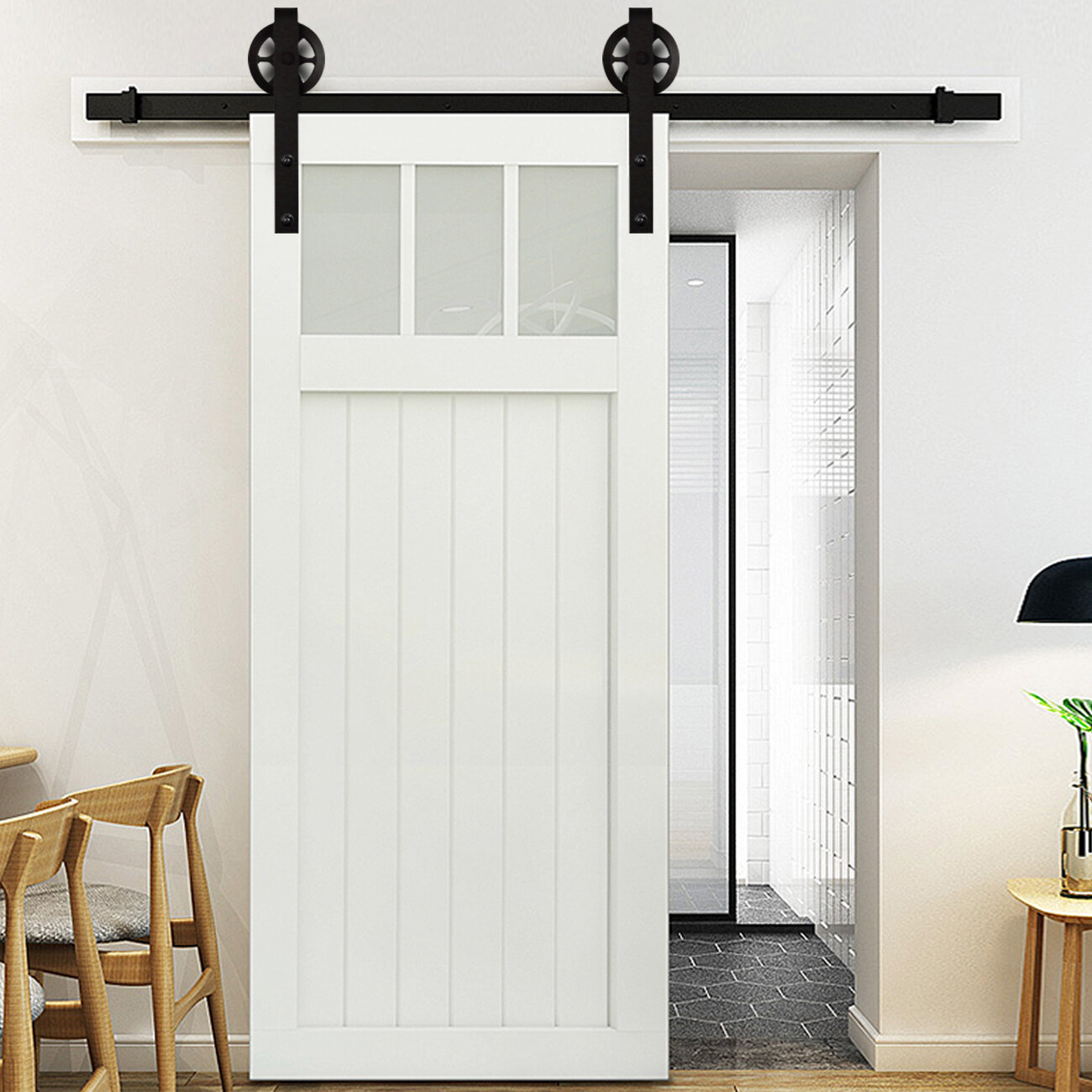 Ainfox Wheels Indoor Sliding Standard Single Barn Door Hardware